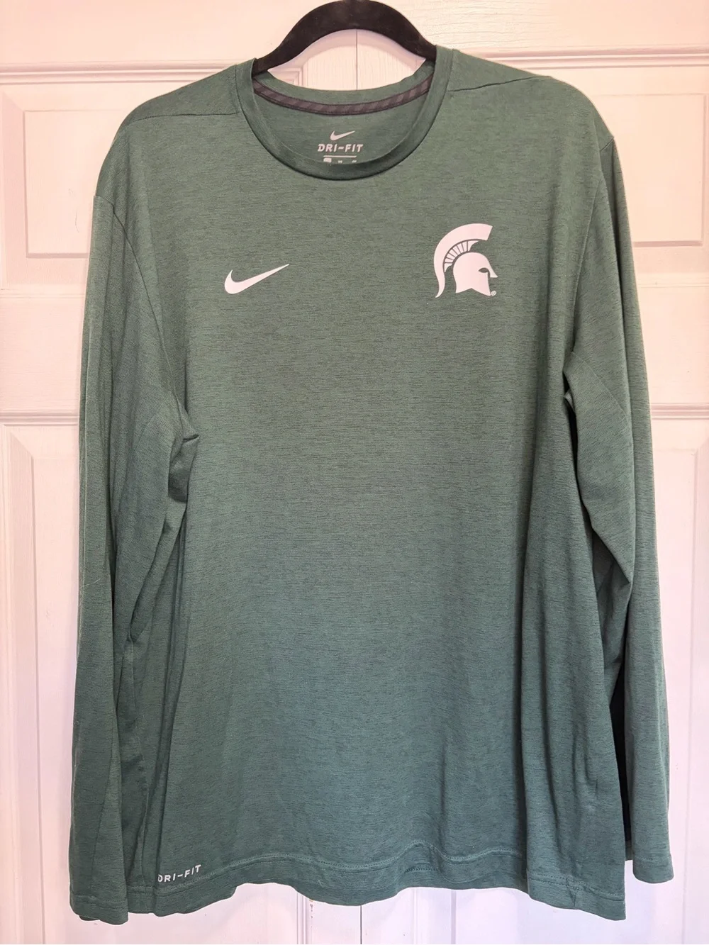 Nike Long Sleeve Green Dri-FIT Crew with White Spartan & Swoosh Mens XL MSU
